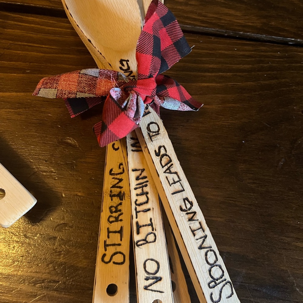 Wooden set spoons wood burned